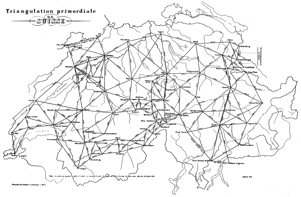 Abbildung 1 : Dufours Triangulation primodiale: das Ur-Netz der technischen Vernetzung der Schweizer Landschaft 1837